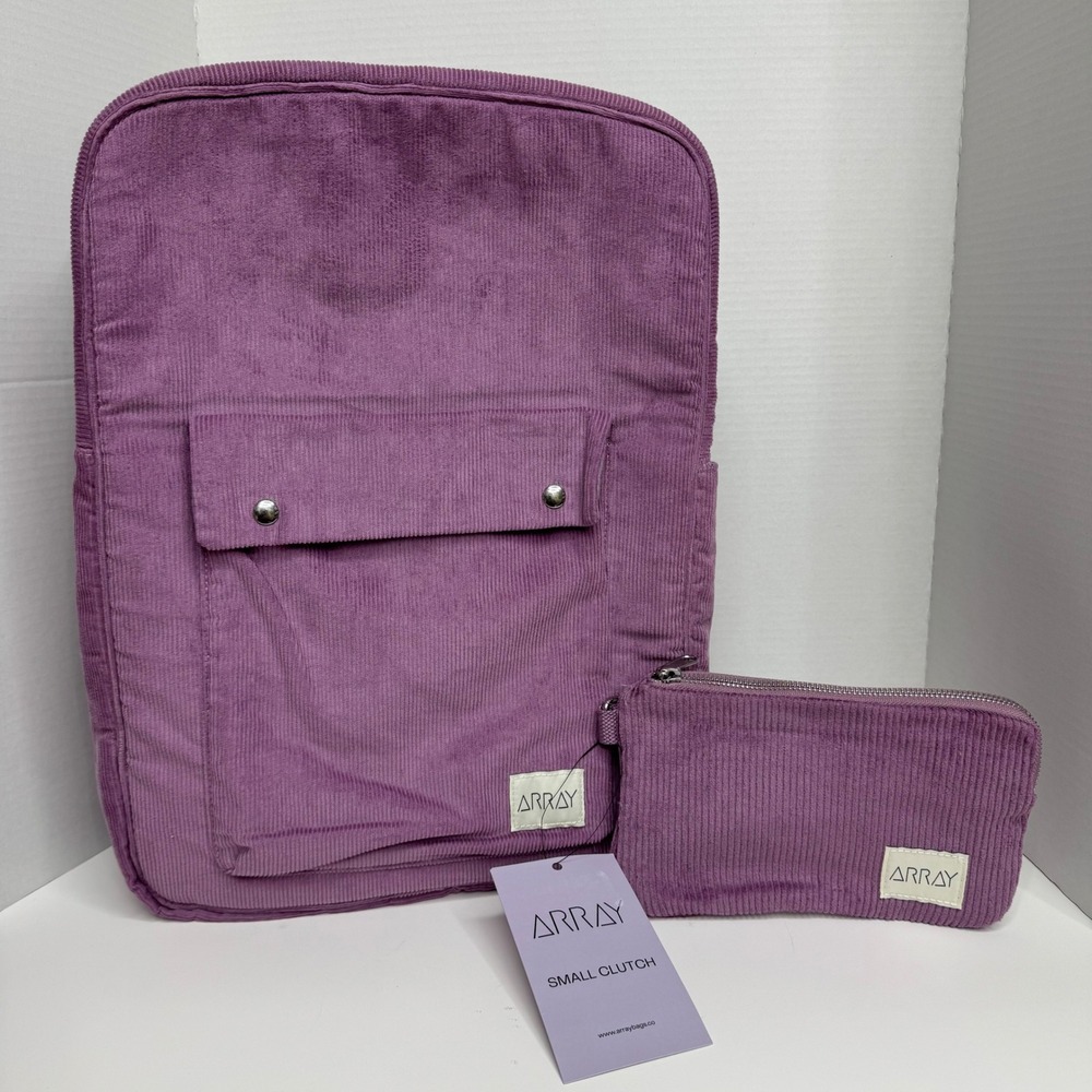 Array The Pocket Backpack Purple Corduroy Adjustable Straps School Travel Bag